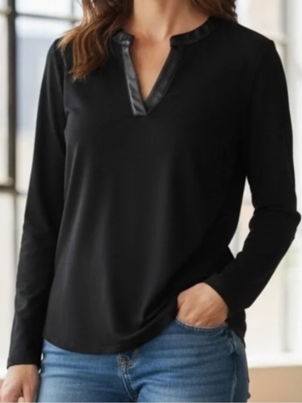 Anne Klein Black with Faux leather accent. Size M